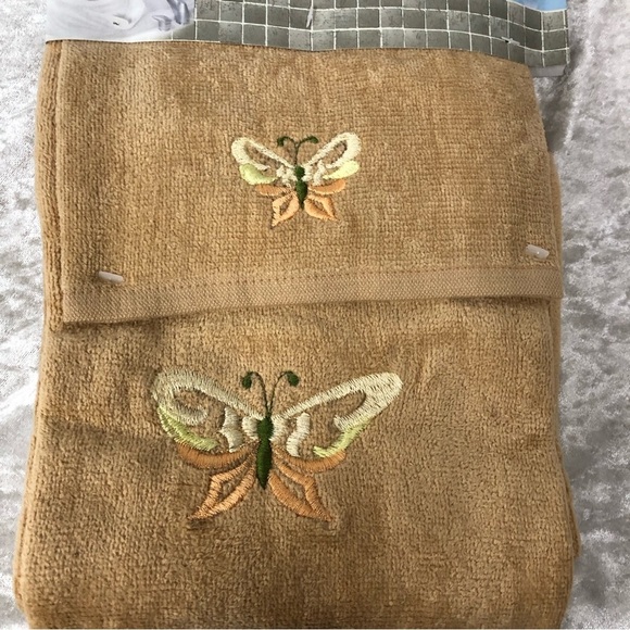 Bathroom towel set 3 pack embroidered butterflies 100% cotton - Picture 5 of 7